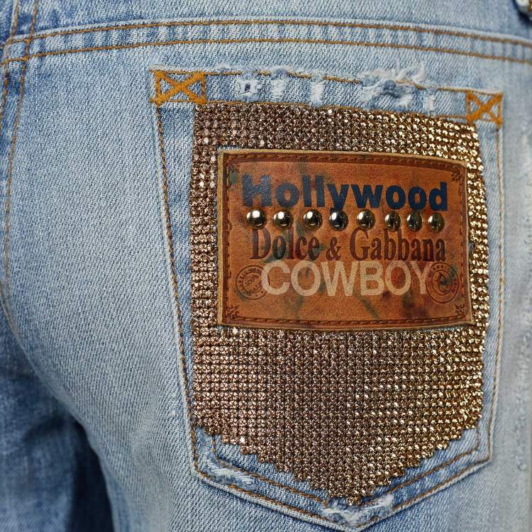 مملوكة مسبقًا Dolce & Gabbana Blue Denim Embellished  Jeans  M/Waist 32"