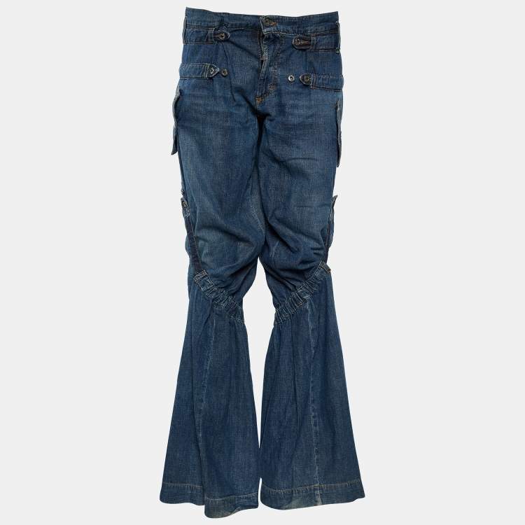 Pre Owned D&G  Blue Denim Ruched Wide Leg Jeans Jeans M/Waist 34"