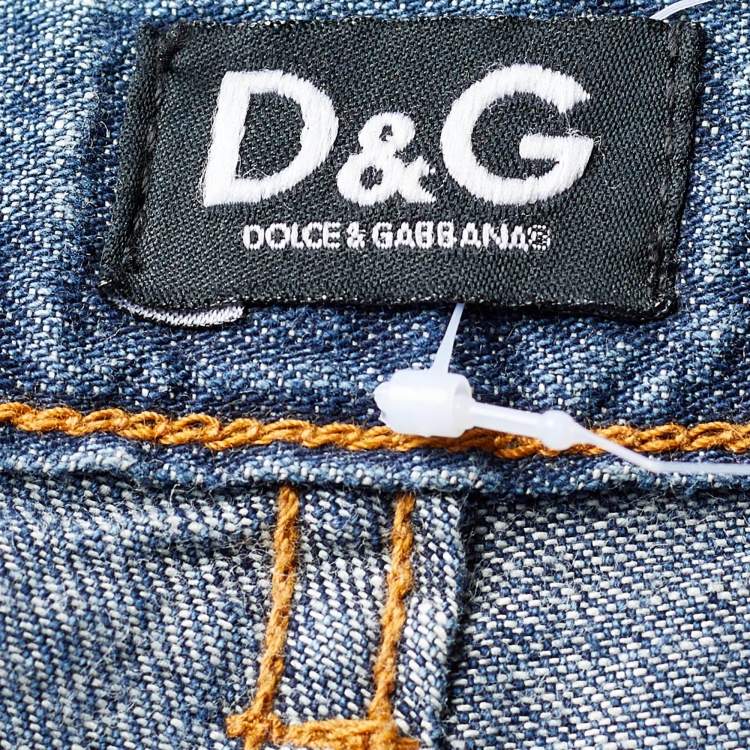 Pre Owned D&G  Blue Denim Ruched Wide Leg Jeans Jeans M/Waist 34"