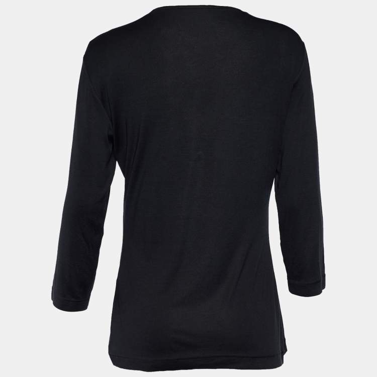 Pre Owned Dolce & Gabbana Black Jersey Flower Embellished Top L