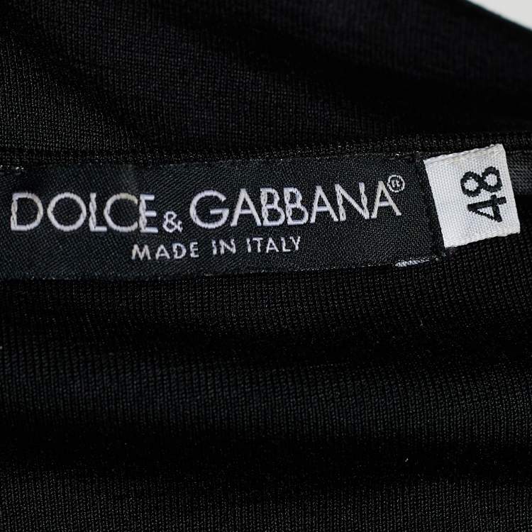 Pre Owned Dolce & Gabbana Black Jersey Flower Embellished Top L