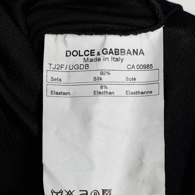 Pre Owned Dolce & Gabbana Black Jersey Flower Embellished Top L
