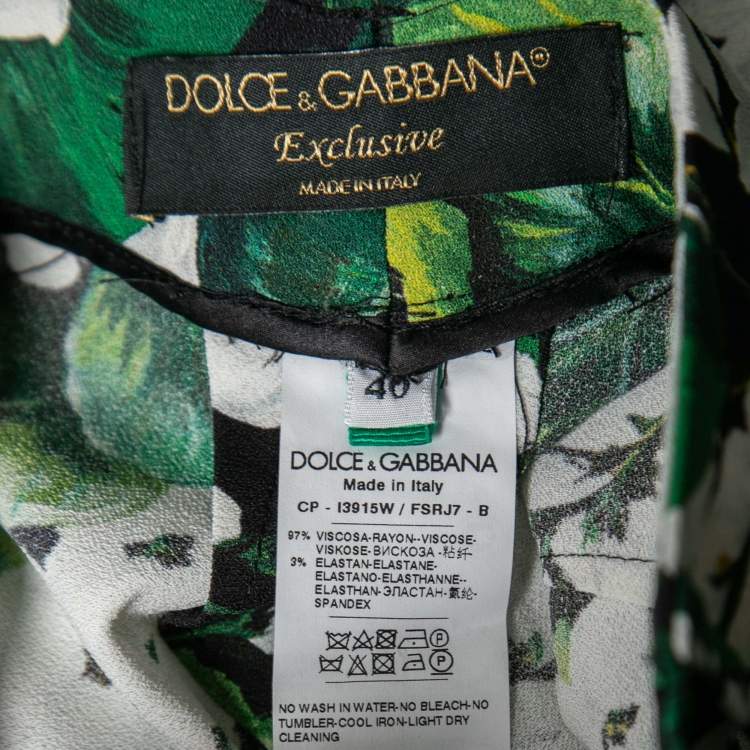 Pre Owned Dolce & Gabbana Green Floral Printed Crepe Trousers S