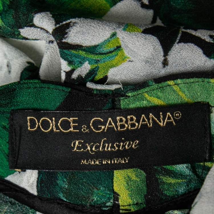 Pre Owned Dolce & Gabbana Green Floral Printed Crepe Trousers S