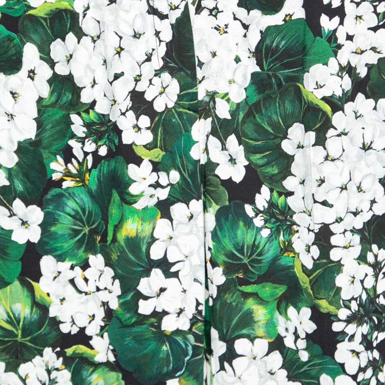 Pre Owned Dolce & Gabbana Green Floral Printed Crepe Trousers S
