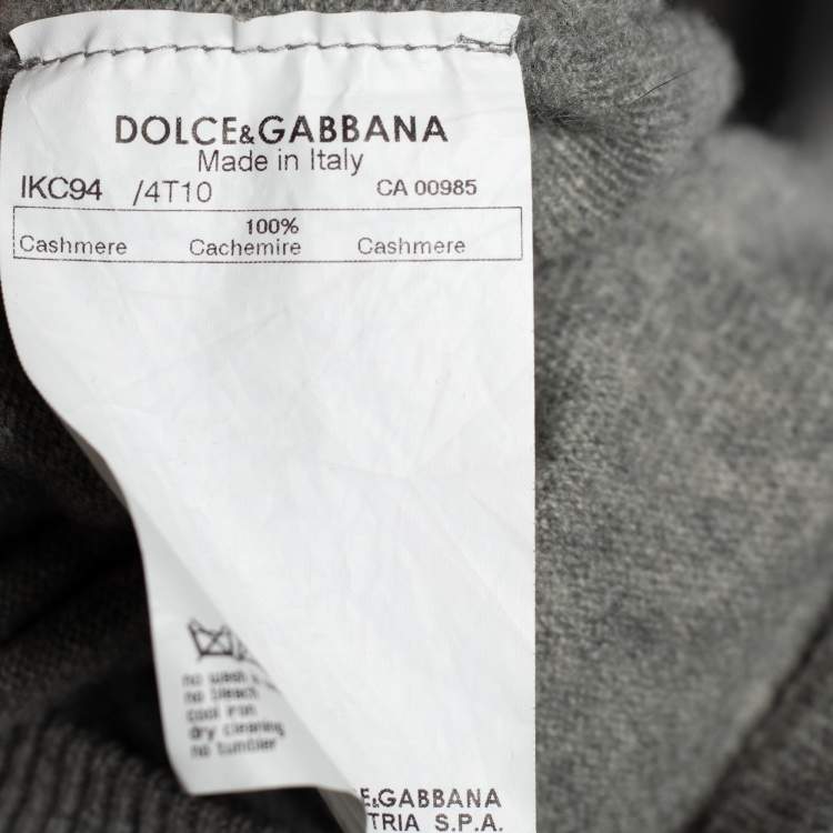 Pre Owned Dolce & Gabbana Grey Knit Tie Crystal Embellished Cardigan M