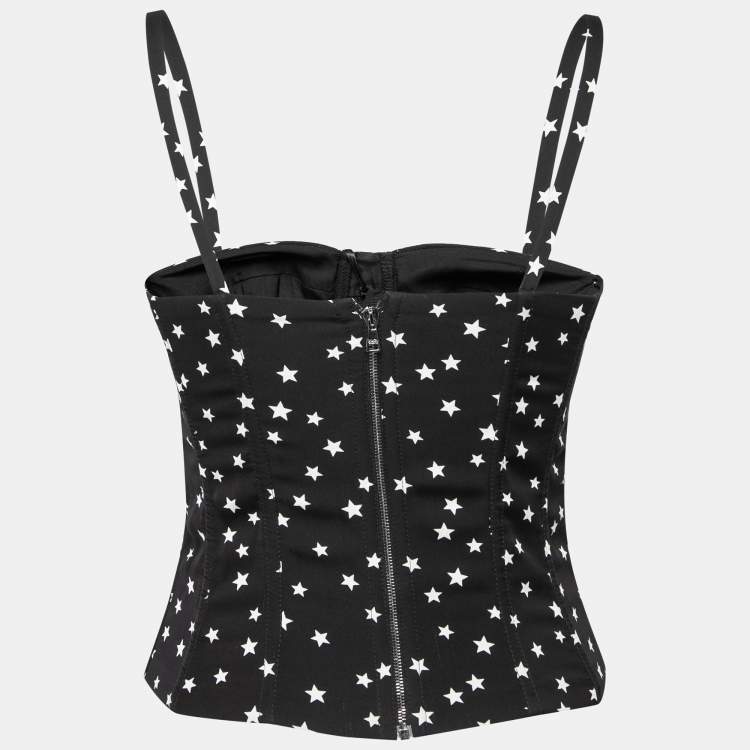 مملوكة مسبقًا Dolce & Gabbana Black Start Printed Satin Corset Top S