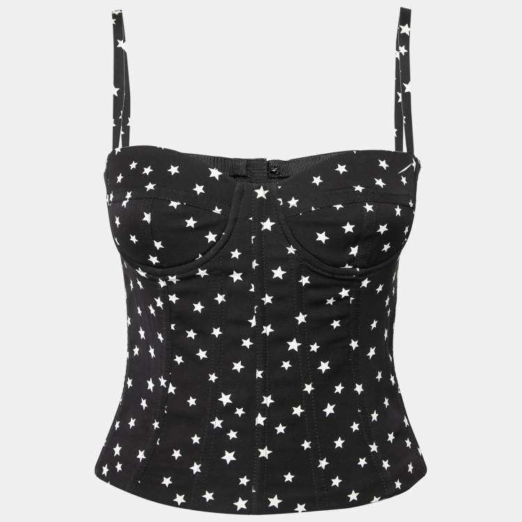 مملوكة مسبقًا Dolce & Gabbana Black Start Printed Satin Corset Top S