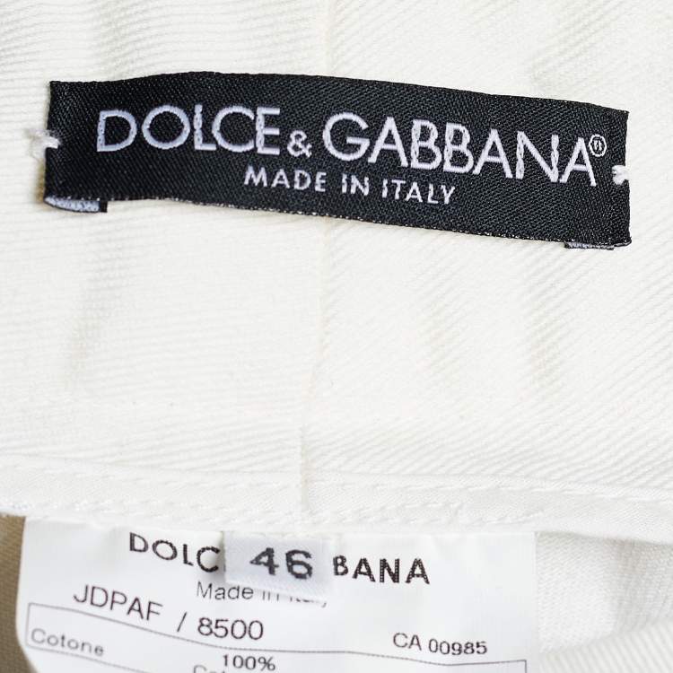 Pre Owned Dolce & Gabbana Cream Denim Pocket Embellished Boot Cut Jeans L/Waist 32"
