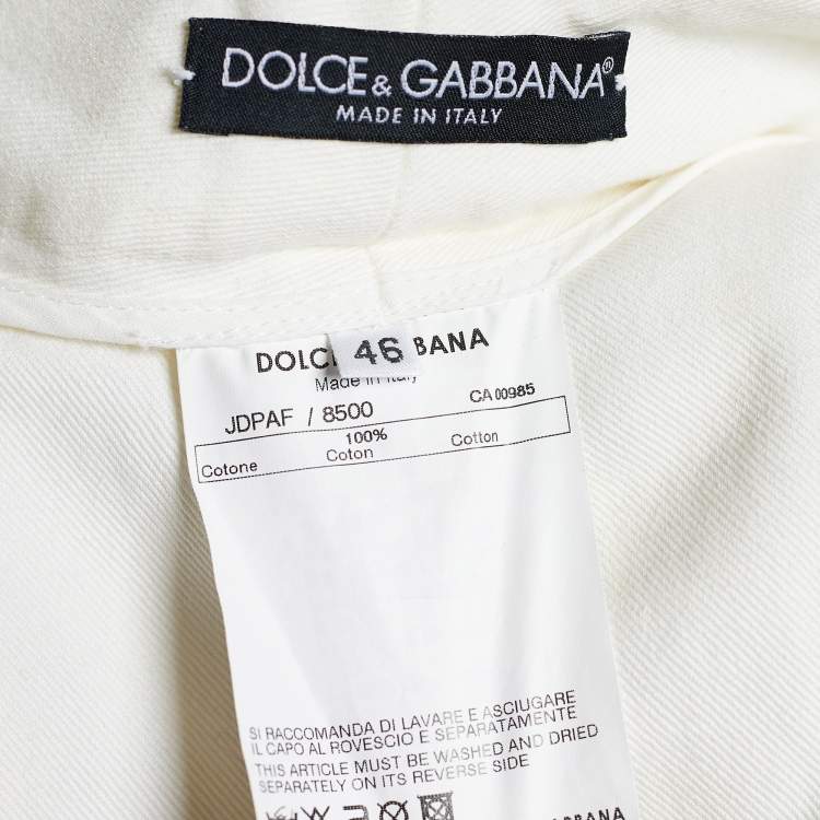Pre Owned Dolce & Gabbana Cream Denim Pocket Embellished Boot Cut Jeans L/Waist 32"