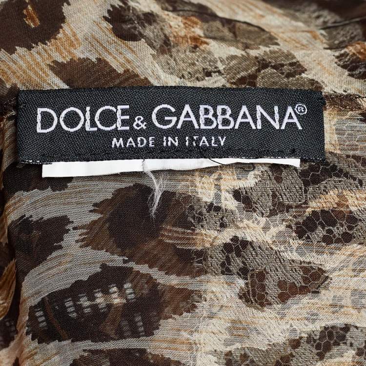 Pre Owned Dolce & Gabbana Brown Animal Print Silk Flounce Sleeve Top M