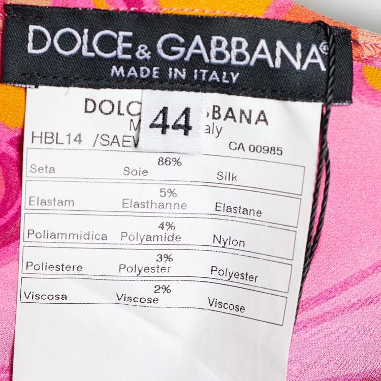 Pre Owned Dolce & Gabbana Pink Printed Silk Lace Trim Top M
