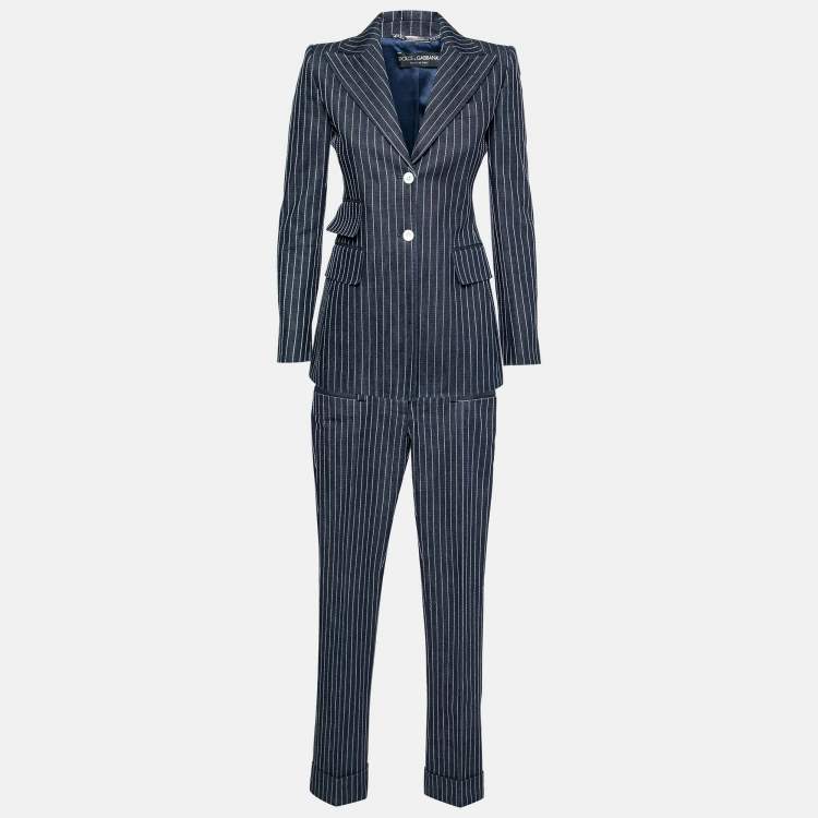 Pre Owned  Dolce & Gabbana Blue Cotton Pinstriped Suit Set S