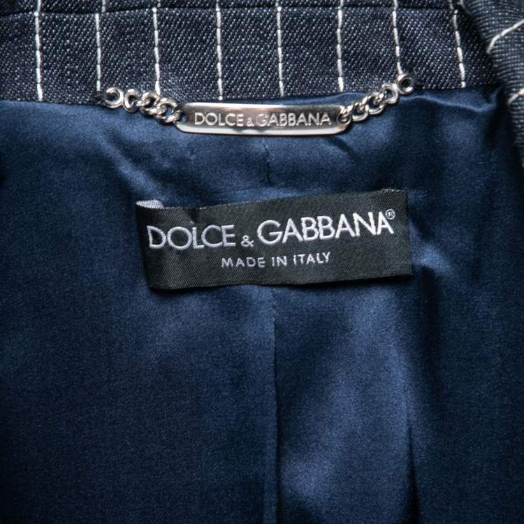 Pre Owned  Dolce & Gabbana Blue Cotton Pinstriped Suit Set S