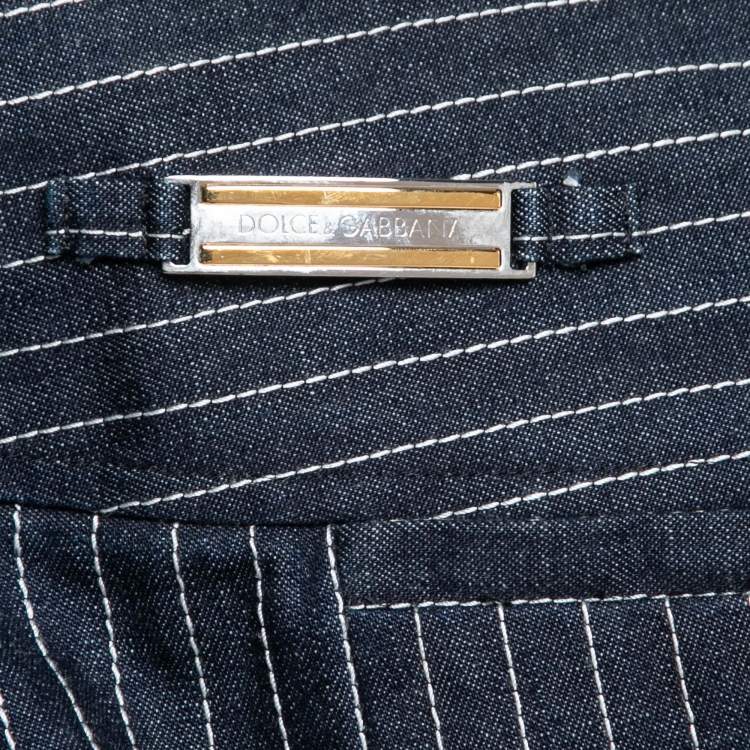 Pre Owned  Dolce & Gabbana Blue Cotton Pinstriped Suit Set S
