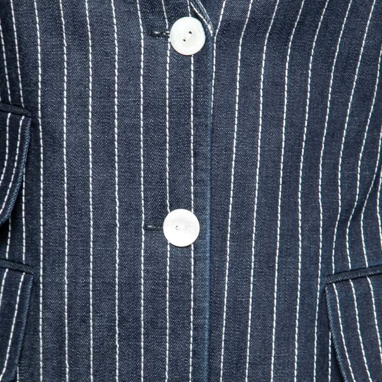 Pre Owned  Dolce & Gabbana Blue Cotton Pinstriped Suit Set S