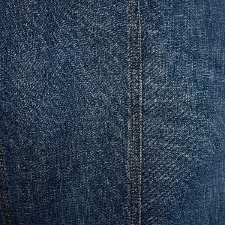 Pre Owned Dolce & Gabbana Indigo Distressed Denim Varsity Jacket L