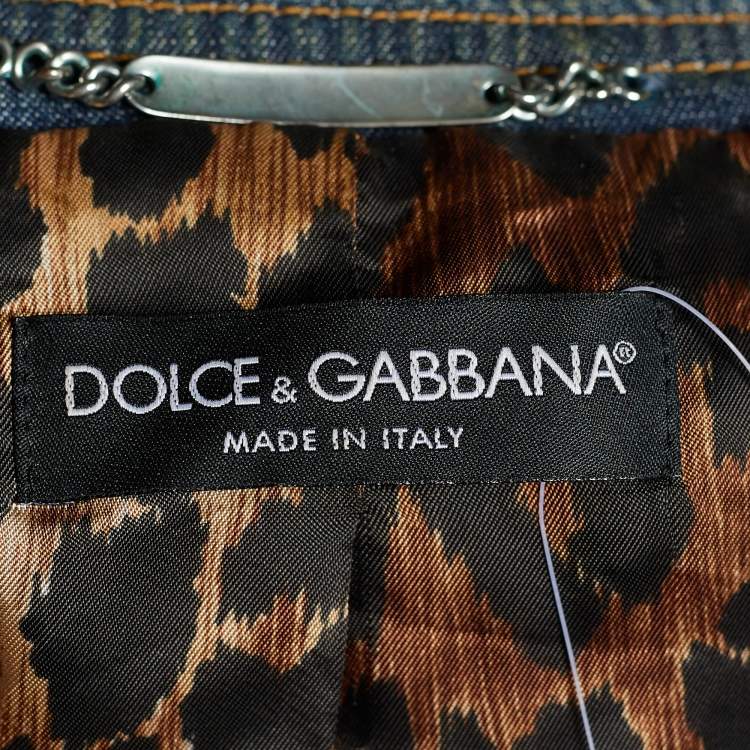 Pre Owned Dolce & Gabbana Indigo Distressed Denim Varsity Jacket L