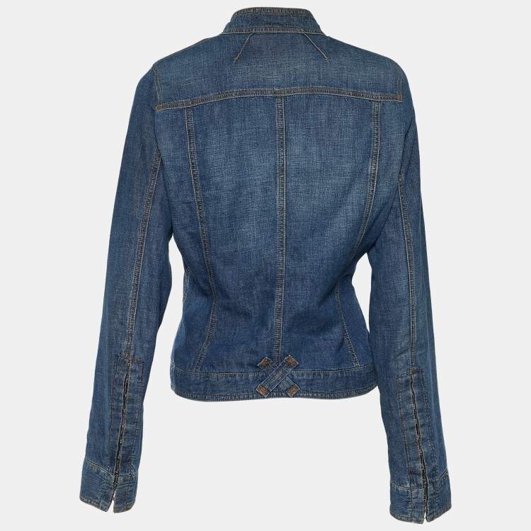 Pre Owned Dolce & Gabbana Indigo Distressed Denim Varsity Jacket L