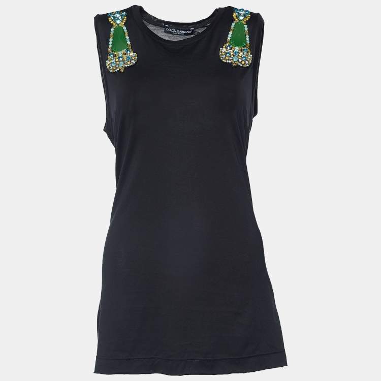 Pre Owned Dolce & Gabbana Black Cotton Embellished Tank Top M