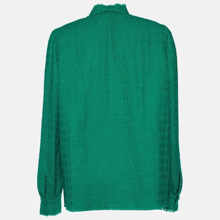 Pre Owned Dolce & Gabbana Green Tweed Bow Tie Neck Blouse L
