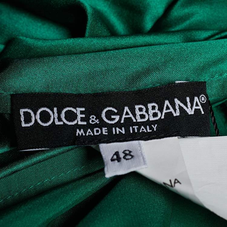 Pre Owned Dolce & Gabbana Green Tweed Bow Tie Neck Blouse L