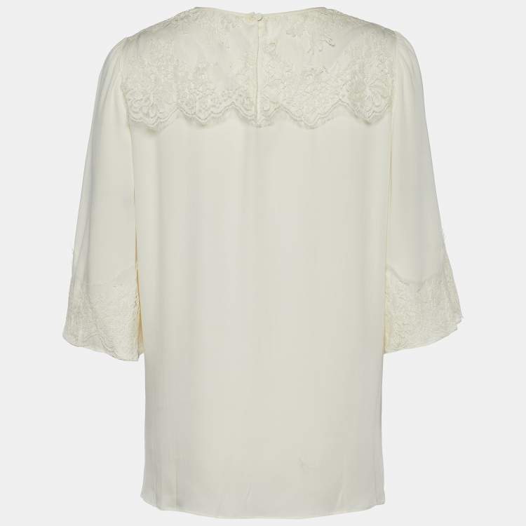 مملوكة مسبقًا Dolce & Gabbana Cream Silk Blend Lace Trim Blouse L