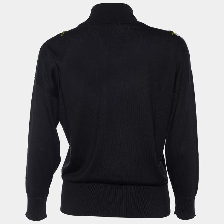 Pre Owned Dolce & Gabbana Black Silk Knit Floral Embroidered Top S