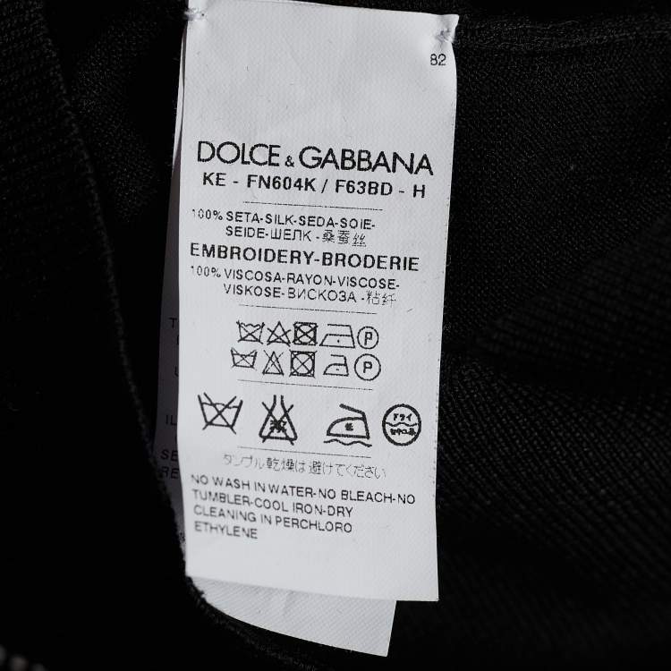 Pre Owned Dolce & Gabbana Black Silk Knit Floral Embroidered Top S