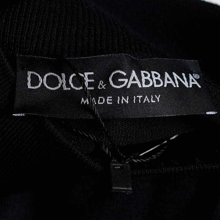 Pre Owned Dolce & Gabbana Black Silk Knit Floral Embroidered Top S