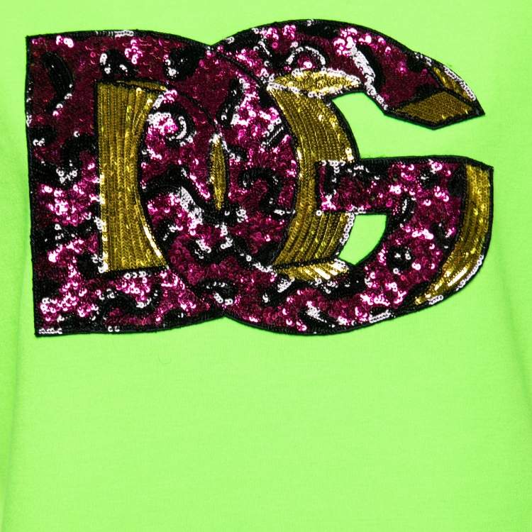 Pre Owned Dolce & Gabbana Green Knit DG Sequin Embellished Sleeveless Top M