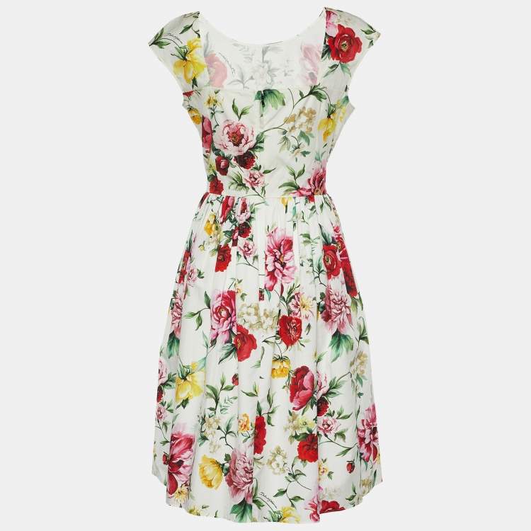 Pre Owned Dolce & Gabbana White Floral Print Cotton Sleeveless Dress M