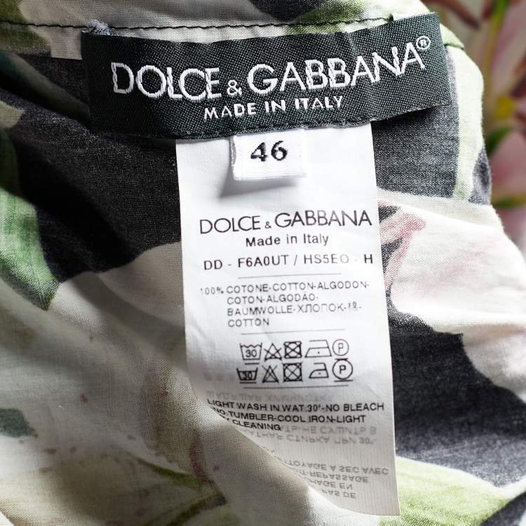 Pre Owned Dolce & Gabbana Black Lily Print Cotton Off-Shoulder Dress L
