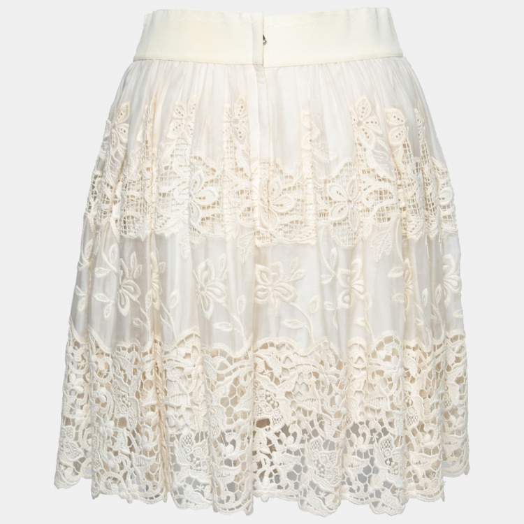 Pre Owned Dolce & Gabbana Cream Lace Mini Skirt S