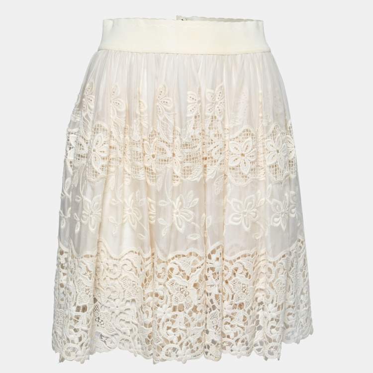 Pre Owned Dolce & Gabbana Cream Lace Mini Skirt S