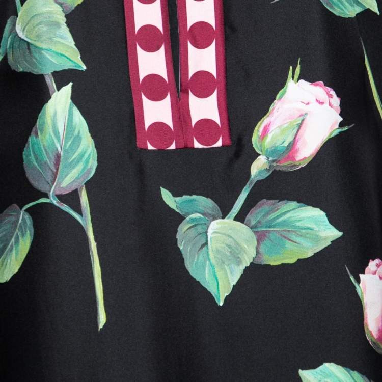Pre Owned Dolce & Gabbana Black Rose Print Silk Kaftan Dress XL