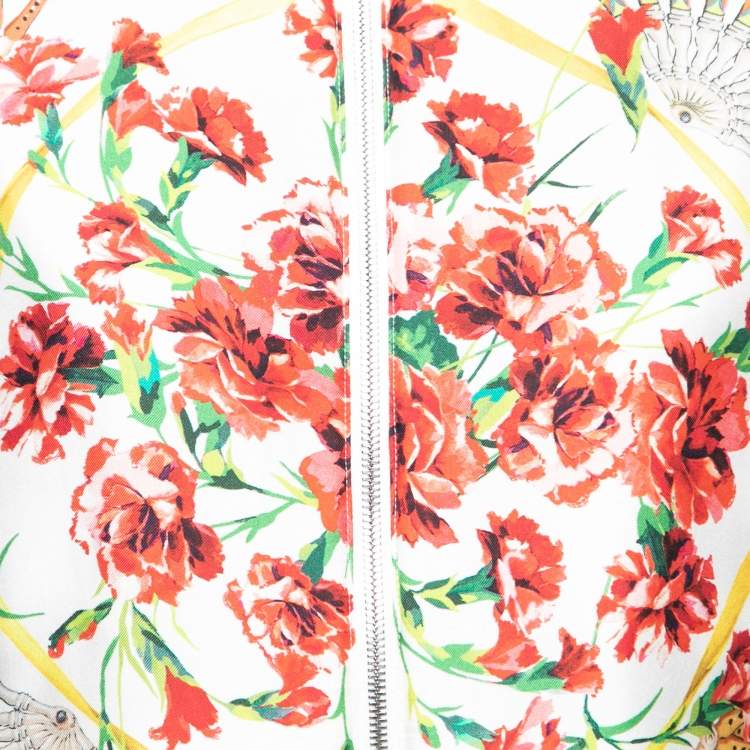 Pre Owned Dolce & Gabbana Cream Printed Silk Zip Front Jacket M