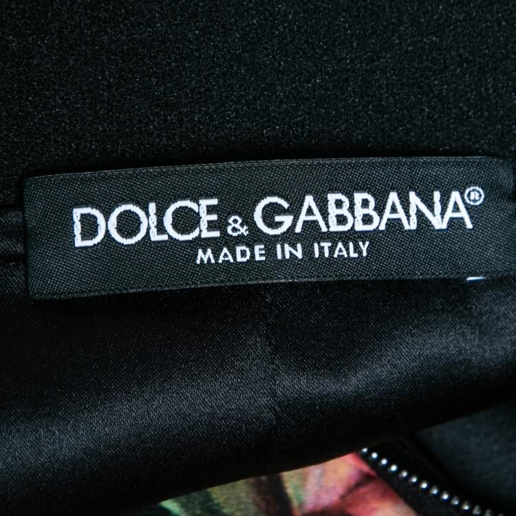Pre Owned Dolce & Gabbana Black Rose Printed Crepe Midi Skirt L