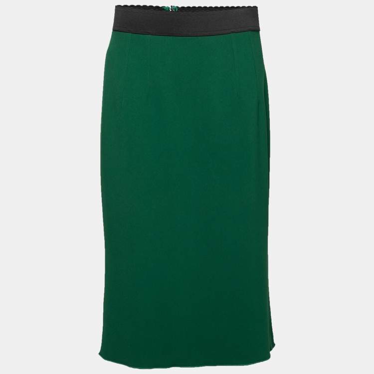 مملوكة مسبقًا Dolce & Gabbana Green Crepe Midi Skirt L