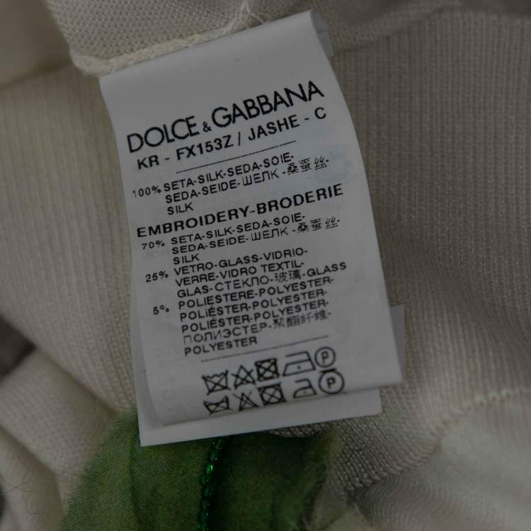 Pre Owned Dolce & Gabbana Cream Knit Floral Appliqué Long Sleeve Sweater S