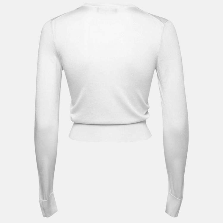 Pre Owned Dolce & Gabbana Cream Knit Floral Appliqué Long Sleeve Sweater S