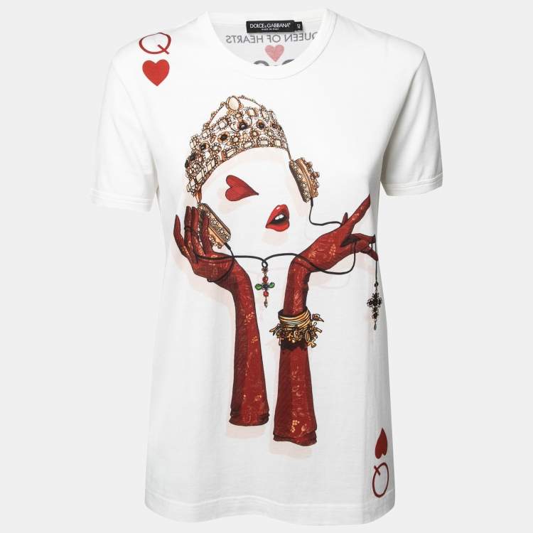Pre Owned Dolce & Gabbana White Cotton Printed Crew Neck T-Shirt M