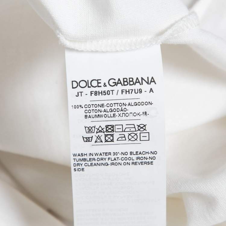 Pre Owned Dolce & Gabbana White Cotton Printed Crew Neck T-Shirt M