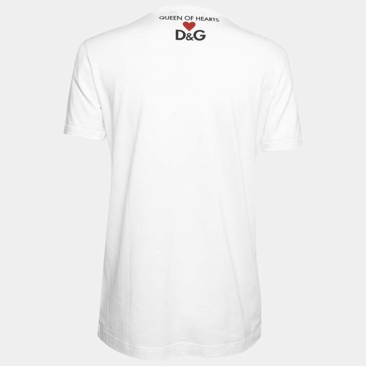 Pre Owned Dolce & Gabbana White Cotton Printed Crew Neck T-Shirt M