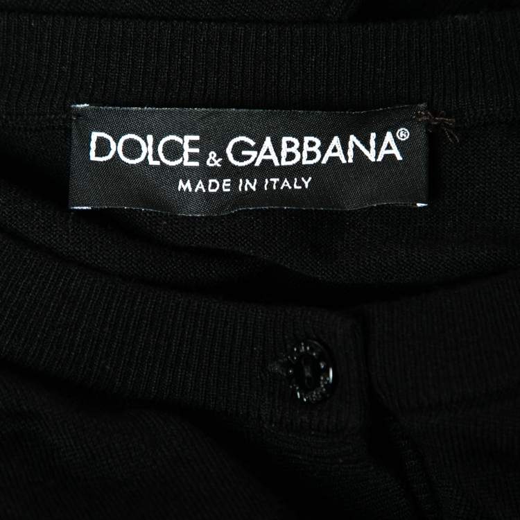 Pre Owned Dolce & Gabbana Black Wool Floral Embroidered and Embellished Button Front Cardigan M