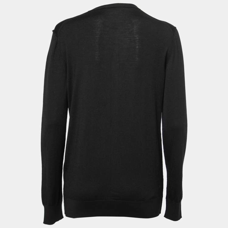 Pre Owned Dolce & Gabbana Black Wool Floral Embroidered and Embellished Button Front Cardigan M