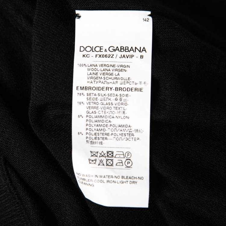 Pre Owned Dolce & Gabbana Black Wool Floral Embroidered and Embellished Button Front Cardigan M