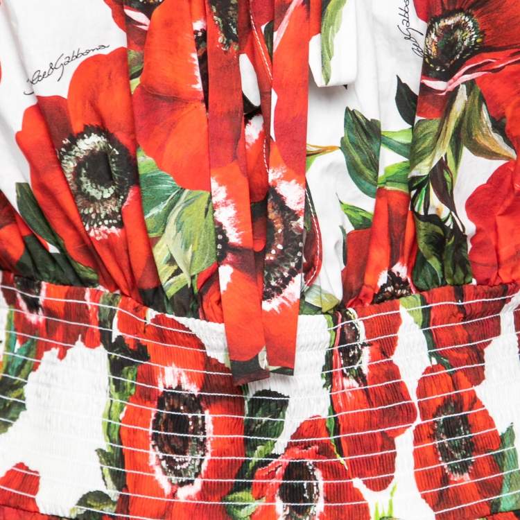 Pre Owned Dolce & Gabbana Red Anemone Print Poplin Off-Shoulder Blouse L