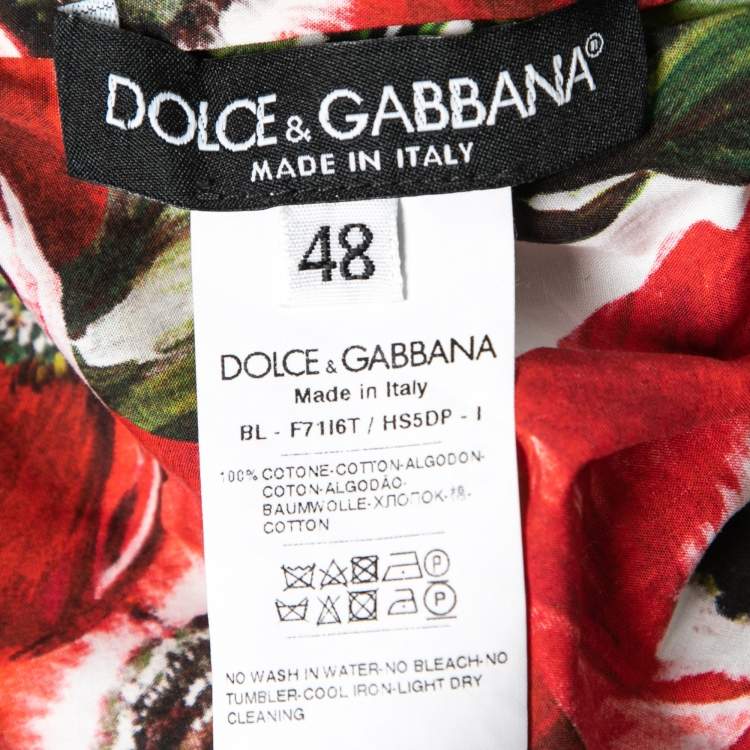 Pre Owned Dolce & Gabbana Red Anemone Print Poplin Off-Shoulder Blouse L