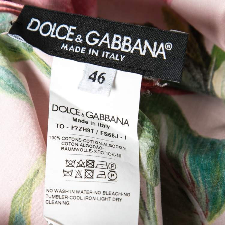 مملوكة مسبقًا Dolce & Gabbana Pink Floral Print Poplin Flounce Overlay Top L